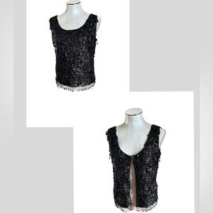 Koret Vintage 1960s Black Beaded Sequin Top size Medium